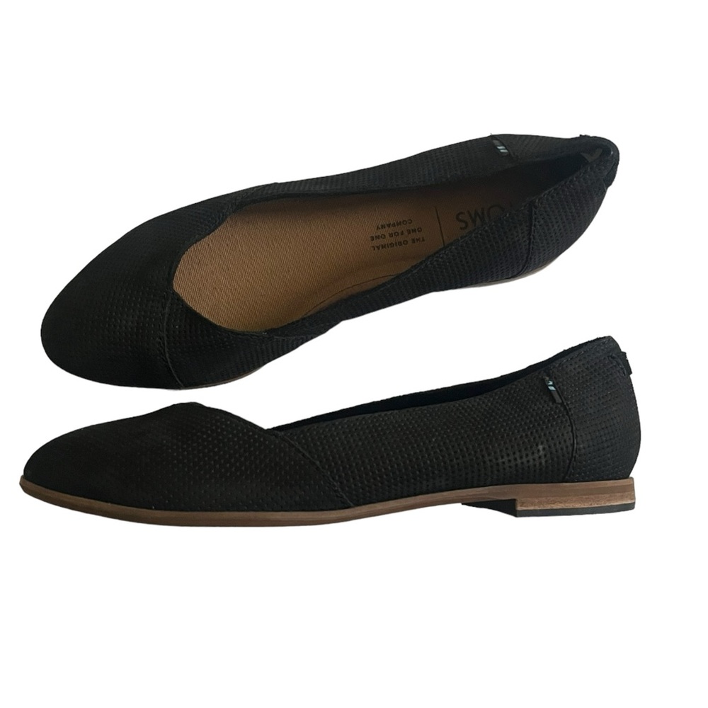 TOMS Black Perforated Jutti Neat Suede Almond-Toe Flats - Size 5